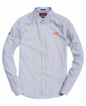 Superdry Premium Button Down Férfi Hosszú Ujjú Ing Szürke/Kék | MRABF4685